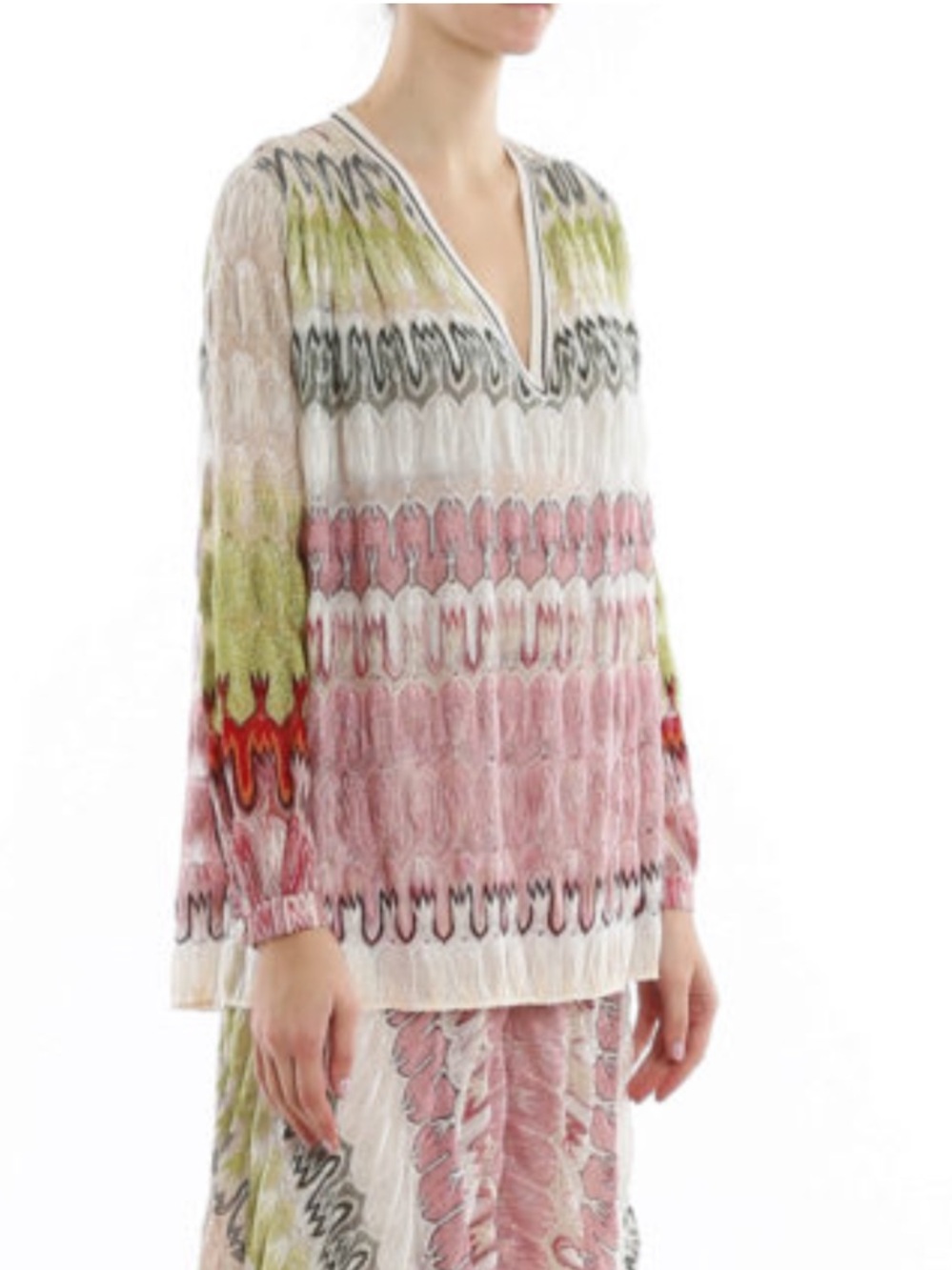 Missoni Multicolor V-Neck Knit Sweater in Pink, Green, Cream IT42 - Picture 2 of 14